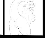  after_transformation anthro anus big_breasts big_butt bodily_fluids breasts butt dinosaur drooling female genitals hair human_to_anthro koopacap looking_back monochrome presenting pussy reptile saliva scalie simple_background solo species_transformation theropod tongue tongue_out transformation tyrannosaurid tyrannosaurus tyrannosaurus_rex unfinished white_background 
