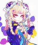  1girl blush braid chinese_clothes closed_mouth detached_collar diamond_(shape) hair_ornament hime_cut iralion lips long_hair looking_at_viewer maria_(garnidelia) pink_eyes real_life smile solo song_request twintails 