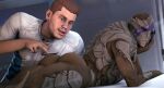  2022 3d_(artwork) alien butt clothed clothed/nude clothed_male_nude_female clothing dank_wankem digital_media_(artwork) duo female fingerboard grey_body head_on_hand hi_res human lying male male/female mammal mass_effect mass_effect_andromeda not_furry nude on_front scott_ryder tech_deck turian unimpressed vetra_nyx video_games 