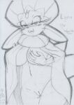  2022 anthro bedroom_eyes big_breasts blush bodily_fluids breasts cloak clothed clothing cute_fangs ear_piercing ear_ring female forehead_gem genital_fluids genitals graphite_(artwork) holding_breast looking_at_viewer luna_(lunaris_parukia) lunaris_parukia narrowed_eyes navel nintendo partially_clothed piercing pok&eacute;mon pok&eacute;mon_(species) pok&eacute;morph pussy pussy_juice seductive solo traditional_media_(artwork) video_games weavile 