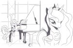  crown duo equid equine eyelashes fan_character feral friendship_is_magic hair half-closed_eyes hasbro hi_res horn keyboard_instrument long_hair looking_down male mammal monochrome musical_instrument my_little_pony narrowed_eyes nauyaco pegasus piano princess_luna_(mlp) smile winged_unicorn wings 