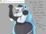  &lt;3 2019 4:3 anthro armwear blue_eyes blue_hair bottomwear breasts cleavage clothed clothing dialogue english_text fangs female fully_clothed hair headgear headwear hi_res legwear lipstick long_hair maid_uniform makeup nintendo open_mouth pleasantlyplumpthiccness pok&eacute;mon pok&eacute;mon_(species) primarina priscylla_(ppt) simple_background skirt solo stockings text uniform video_games white_body white_skin 
