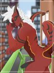  anthro big_butt butt detailed_background dragon exhibitionism gariyuu genitals hi_res horn humanoid_genitalia humanoid_penis male mr.brapion nude penis red_body scales solo 