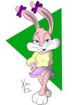  anthro babs_bunny bottomwear clothed clothing clothing_lift female hand_on_hip hi_res panties panty_shot raised_bottomwear raised_clothing raised_skirt skirt skirt_flip skirt_lift solo sweater tiny_toon_adventures topwear underwear warner_brothers xoti_(artist) 