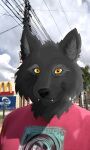  anthro canid canine canis cute_fangs draw_over edit fur grey_body grey_fur male mammal mr.brapion photo photo_background photo_manipulation solo wolf yellow_eyes 