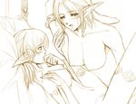  artist_request breasts elf elvaan final_fantasy final_fantasy_xi large_breasts monochrome multiple_girls pointy_ears yuri 