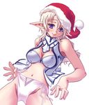  bra christmas christmas_elf elf elvaan final_fantasy final_fantasy_xi hat katy_(artist) lingerie no_pants panties pointy_ears santa_hat side-tie_panties solo underwear white_bra white_panties 