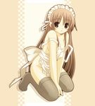  apron artist_request brown_eyes brown_hair copyright_request maid naked_apron solo thighhighs 