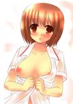  blush breasts kashimashi large_breasts nipples open_clothes open_shirt osaragi_hazumu see-through shirt solo yukizuki_chikuba 