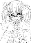  bosshi cum facial glasses greyscale long_sleeves monochrome original school_uniform solo yu_(bosshi) 