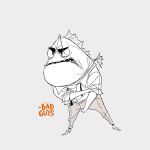  2019 anthro biped bottomwear clothing concept_art dreamworks fish hi_res julien_le_rolland male marine mr._piranha_(the_bad_guys) official_art pants piranha_(fish) serrasalmid shirt simple_background solo text the_bad_guys topwear 