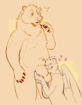  animal_genitalia anthro ball_fondling balls big_balls brown_bear canid canine chubby_anthro chubby_belly chubby_male face_on_balls fondling genitals grizzly_bear hair happy hearts_around_head kuruk_(character) mammal mane mane_hair pleased_expression sheath slightly_chubby thehuskydragon ursid ursine wings 