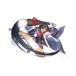  1boy bike_shorts black_eyes black_hair brush dark-skinned_male dark_skin full_body giant_brush highres japanese_clothes kawata_hisashi kuuran_(utawarerumono) open_mouth red_scarf sandals scarf utawarerumono utawarerumono:_lost_flag wide_sleeves 