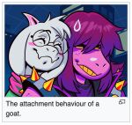  2022 angusburgers anthro armband blush bodily_fluids bovid caprine clothed clothing deltarune detailed_background dinosaur duo english_text eyewear female glasses goat happy hi_res horn humor male mammal ralsei reptile scalie smile spiked_armband spikes susie_(deltarune) sweat sweatdrop text undertale_(series) video_games wikipedia 