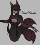  2022 animal_humanoid breasts canid canid_humanoid canine canine_humanoid cleavage cleavage_cutout clothed clothing dark_body dark_chocolate_(glacierclear) dark_skin dress female fox_humanoid glacierclear grey_background hair hair_over_eye humanoid mammal mammal_humanoid multi_tail one_eye_obstructed simple_background solo 