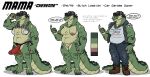  alligator alligatorid anthro bottomwear breasts chain clothing crocodilian denim denim_clothing dialogue dildo female flexing hair hair_over_eyes hi_res jeans loxiv model_sheet muscular muscular_anthro muscular_female nude overweight overweight_anthro overweight_female pants reptile sagging_breasts scalie scar sex_toy sharp_teeth shirt solo speech_bubble standing stated_homosexuality stated_sexuality strapon teeth thick_tail topwear 