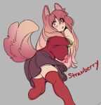  2022 absolute_territory animal_humanoid bottomwear canid canid_humanoid canine canine_humanoid clothing female fox_humanoid glacierclear grey_background hair humanoid legwear mammal mammal_humanoid pink_eyes pink_hair simple_background skirt solo stockings strawberry_(glacierclear) thigh_highs 
