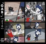  american_pit_bull_terrier angry anthro bapho_(gabshiba) bau_husky black_body black_clothing black_fur black_nose black_topwear blue_body blue_eyes blue_fur canid canine canis clothed clothing comic daughter dialogue domestic_dog duo father father_and_child father_and_daughter female fur gab_(comic) gabshiba hunting_dog husky impact_emanata inside male mammal multicolored_body multicolored_fur nordic_sled_dog open_mouth pain parent parent_and_child pit_bullterrier punching_face restaurant running sad scared screaming sleeveless_hoodie spitz steaming_mad terrier text topwear two_tone_body two_tone_fur url violence white_body white_fur wrist_grab 