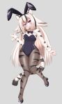  2022 5_fingers absurd_res anthro black_body black_fur black_hair blush bow_tie breasts cheek_tuft chest_tuft claws clothed clothing cute_fangs facial_tuft fake_ears fake_rabbit_ears felid female finger_claws fingers fluffy footwear full-length_portrait fur hair hi_res horokusa0519 kemono legwear leotard long_hair looking_at_viewer mammal markings multicolored_body multicolored_fur multicolored_hair multicolored_tail pantherine pawpads pink_nose portrait pupils purple_eyes shirt_collar shirt_cuffs shoes slit_pupils small_breasts solo stockings tiger tuft white_body white_fur white_hair 