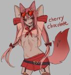  2022 animal_humanoid bottomwear breasts canid canid_humanoid canine canine_humanoid cherry_chocolate_(glacierclear) clothing crop_top crotch_lines eyewear eyewear_on_head female fox_humanoid freckles glacierclear grey_background humanoid long_twintails mammal mammal_humanoid midriff red_eyes shirt simple_background skirt solo sunglasses sunglasses_on_head topwear twintails_(hairstyle) under_boob 