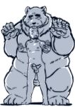 2022 anthro balls belly big_belly duo erection genitals hi_res human human_on_anthro humanoid_genitalia humanoid_hands humanoid_penis interspecies kemono male male/male mammal nipples overweight overweight_male penis raozone simple_background size_difference tongue tongue_out ursid 