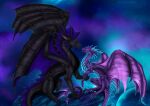  2022 claws detailed_background digital_media_(artwork) dragon duo feral hi_res horn membrane_(anatomy) membranous_wings night outside scales scalie selianth sky spines star starry_sky western_dragon wings 