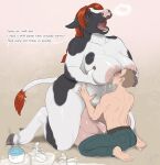  anthro areola belly belly_grab big_areola big_breasts big_teats big_udders bodily_fluids bovid bovine breast_grab breast_play breast_suck breastfeeding breasts cattle cleavage clothed clothing duo female hand_on_breast holstein_friesian_cattle hooves huge_breasts human kneeling lactating larger_female looking_pleasured male male/female mammal milk nipple_fetish nipple_play nipple_suck nipples open_mouth pig_(artist) size_difference slightly_chubby smaller_male sucking teats thick_thighs udders wide_hips 