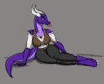  anthro big_breasts breasts clothing dragon fan_character female freya_(wardensart) hi_res horn humanoid reptile scalie seductive sitting_on_ground small_waist solo thick_thighs tongue tongue_out wardensart yellow_eyes 