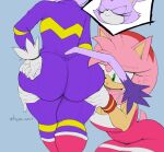  amy_rose anthro big_breasts big_butt blaze_the_cat bodily_fluids breasts butt butt_grab cleavage clothed clothing domestic_cat duo eulipotyphlan felid feline felis female forehead_gem gloves hand_on_butt handwear hedgehog huge_butt kappa_spark mammal sega sonic_the_hedgehog_(series) sweat thick_thighs wide_hips 
