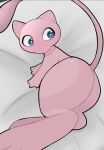  &lt;3 &lt;3_eyes a_sparrow ambiguous_gender anticipation bed big_butt blue_eyes butt fur furniture grey_bedding humanoid imminent_sex legendary_pok&eacute;mon looking_back looking_pleasured lying mew nintendo on_bed on_model on_side pink_body pink_fur pok&eacute;mon pok&eacute;mon_(species) raised_tail rear_view solo solo_focus video_games 