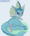  2022 3_toes anal anal_beads anal_beads_in_ass anal_masturbation anal_penetration anus artist_name blep blue_body blue_pawpads blush butt digital_media_(artwork) eeveelution feet female feral fin frill_(anatomy) genitals glistening glistening_eyes head_crest head_fin head_frill hi_res looking_at_viewer looking_back looking_back_at_viewer lying masturbation neck_frill nintendo on_side pawpads penetration pink_nose pok&eacute;mon pok&eacute;mon_(species) presenting presenting_hindquarters purple_eyes pussy radishflavor rear_view sex_toy sex_toy_in_ass sex_toy_insertion simple_background smile solo tail_fin tail_spines toes tongue tongue_out vaporeon video_games 