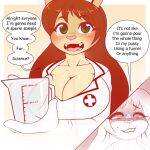  anthro big_breasts breasts clothing comic container felid female green_eyes hi_res kloudmutt lion mammal nurse nurse_clothing nurse_uniform pantherine solo suggestive text uniform yandere zipper_(character) 