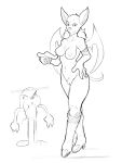  2019 anthro breasts chiropteran clothing duo english_text female gem genitals gloves hand_on_hip handwear hi_res high_heels holding_gem holding_object knuckles_the_echidna koopacap looking_at_viewer mammal master_emerald membrane_(anatomy) membranous_wings navel nipples pussy rouge_the_bat sega simple_background sketch smile sonic_the_hedgehog_(series) text white_background wings 