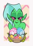  2022 absurd_res alien alien_humanoid basket bedroom_eyes bodypaint breasts container easter easter_basket easter_egg female freckles green_body green_skin hi_res holidays humanoid lord_dominator narrowed_eyes nipples not_furry painted_breasts roger_bacon seductive solo wander_over_yonder 