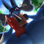  absurd_res animal_genitalia animal_penis anthro balls black_body black_inner_ear blue_balls blue_body blue_ears blue_fur blue_sheath canine_penis english_text eparihser erection fur genitals hi_res knot low-angle_view lucario male nintendo penis pok&eacute;mon pok&eacute;mon_(species) red_knot red_penis sheath solo teeth text video_games 