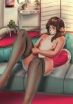  anthro bed bedroom breasts butt cervid clothing deriee_(artist) digital_media_(artwork) female fur furniture hair hi_res legwear lingerie mammal nipples nude on_bed pillow small_breasts solo stockings wifi_(deriee) 