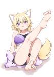  1girl absurdres animal_ears bikini blonde_hair breasts fox_ears fox_girl fox_tail full_body guild_cq hestia_(neko_itachi) highres large_breasts matori_kakeru purple_eyes short_hair_with_long_locks swimsuit tail virtual_youtuber 