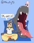  2_mouths absurd_res anthro bodily_fluids crossed_legs duo eyewear feet female glasses hi_res humanoid igglybuff large_tongue long_tongue male mawile meme mhicky93 multi_mouth nintendo pok&eacute;mon pok&eacute;mon_(species) saliva saliva_on_tongue salivating sitting toes tongue tongue_out video_games 