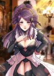 1girl alternate_costume bangs breasts bridal_gauntlets double_bun eva02marina0 fire_emblem fire_emblem_fates large_breasts long_hair looking_at_viewer maid orochi_(fire_emblem) purple_hair smile solo 