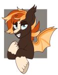  bat_pony bat_wings black_body ear_tuft equid fan_character fangs feral grin half-closed_eyes hasbro hooves jack&#039;o&#039;lantern_(oc) looking_at_viewer lulubell male mammal mane membrane_(anatomy) membranous_wings my_little_pony narrowed_eyes orange_mane smile solo tan_body tuft wings 