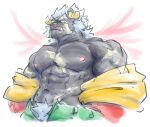  abs anthro caffeinecanine clothing horn krampus_(housamo) lifewonders male monster muscular muscular_anthro muscular_male nipples pecs pubes scar solo tokyo_afterschool_summoners tusks undressing video_games 