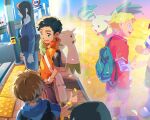  anthro bandai_namco blonde_hair detailed_background digimon digimon_(species) fur group hair henry_wong hi_res horn human long_ears male mammal mirror terriermon tkggagagasyu white_body white_fur willis_(digimon) 