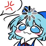  1girl :3 anger_vein blue_bow blue_eyes blue_hair blue_vest blush bow buffering cirno commentary hair_bow loading_screen neck_ribbon red_ribbon ribbon shirt solo speech_bubble touhou vest white_shirt zzul0714 