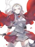  1girl armor breasts edelgard_von_hresvelg fire_emblem fire_emblem:_three_houses fire_emblem_warriors:_three_hopes highres holding holding_polearm holding_weapon long_hair looking_at_viewer machi_wt medium_breasts polearm purple_eyes skirt solo tiara upper_body weapon 