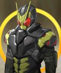  1boy abs adapted_costume alternate_costume alternate_universe antennae bug grasshopper green_armor highres jiuri_jiuhao kamen_rider:_reiwa_the_first_generation kamen_rider_01_(series) kamen_rider_zero-one kamen_rider_zerozero_one male_focus power_armor red_eyes reiwa rising_hopper 