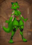  absurd_res big_breasts breasts clothing corruption_of_champions_2 female green_body green_nipples green_scales growth hi_res horn humanoid kobold leggings legwear lyric_(corruption_of_champions_2) nipples scales solo thick_tail thick_thighs torn_clothing torn_leggings torn_legwear winemomicorn yellow_eyes 