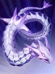  cyber_dragon_vier dragon duel_monster full_body glowing gradient gradient_background light_particles machinery metal no_humans nodo_sn purple_theme simple_background snake wire yu-gi-oh! yu-gi-oh!_gx 
