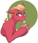  beverage coffee container cup ear_tuft earth_pony equid equine feral fur hasbro head_tuft hi_res holding_object horse i_love_hurt looking_back male mammal mlp_g5 my_little_pony pony red_body red_fur solo sprout_cloverleaf_(mlp) steam tuft 