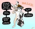  anthro collar conjoined duo ear_piercing ear_ring featureless_crotch lagomorph leporid male male/male mammal nude piercing plantigrade procyonid rabbit raccoon remymorph speech_bubble standing text 