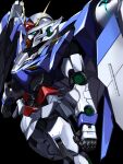  00_gundam 00_raiser black_background blue_eyes clenched_hands gn_drive gundam gundam_00 highres looking_ahead mecha mobile_suit no_humans orrdriver science_fiction solo v-fin 